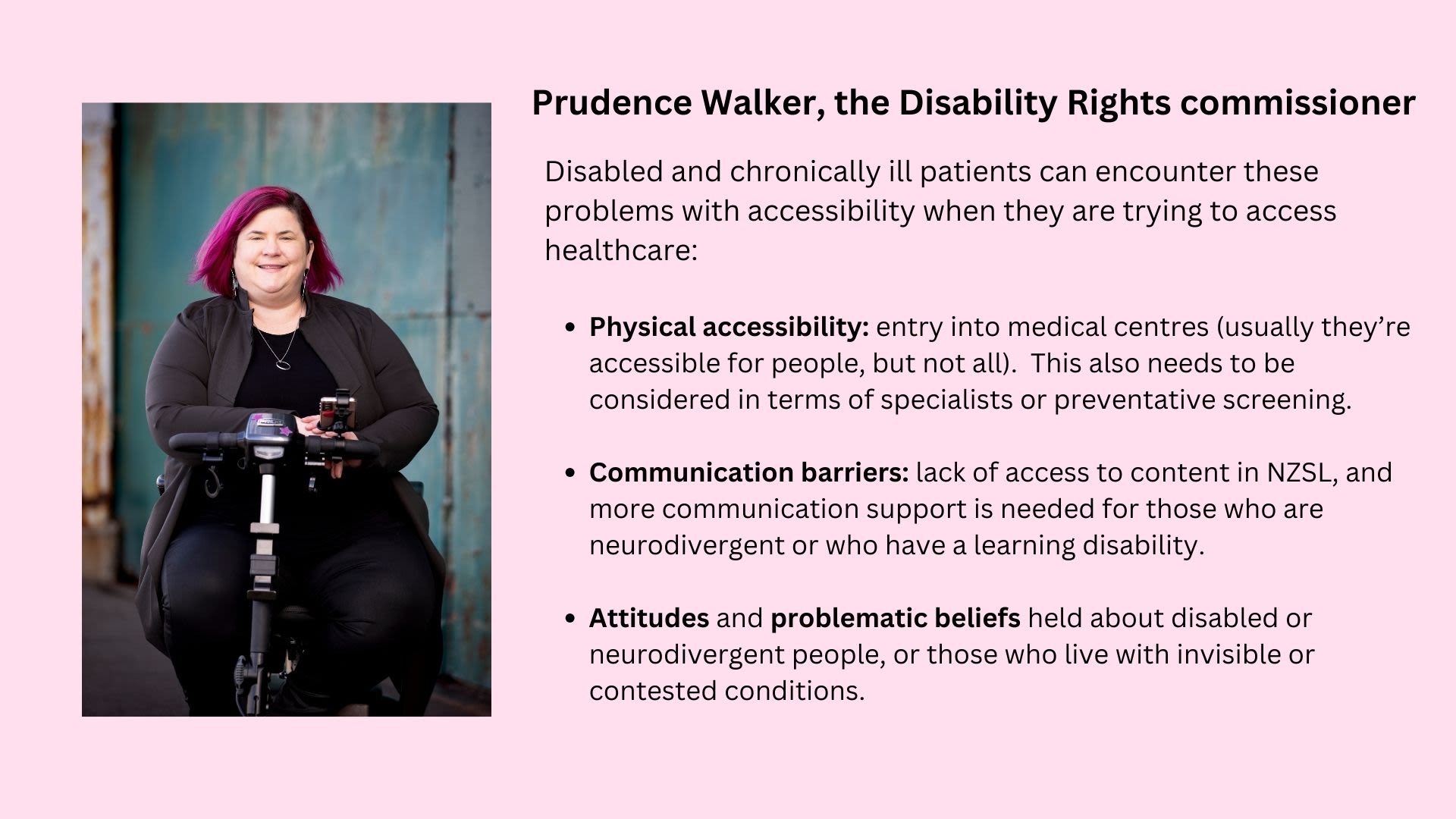 Text infographic about problems faced by disabled or chronically ill people in healthcare.